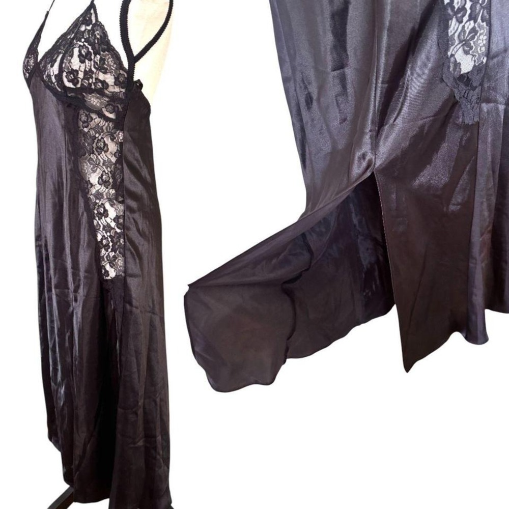Y2K VINTAGE FREDERICKS OF HOLLYWOOD BLACK LACE SATIN MAXI GRUNGE DRESS MEDIUM - Picture 5 of 6